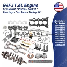 G4FJ 1.6L Engine Rebuild Piston Gasket Kit Crankshaft Rod Timing For Hyundai KIA