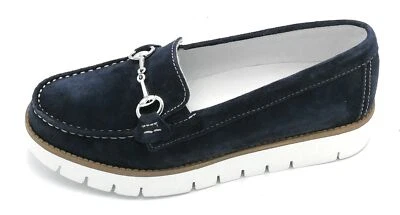 Enval 5750088 Mocassin en Daim Bleu Accessoire Métal Fond en Caoutchouc Q - Photo 1/3