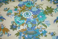 Vtg 1 of 8 yds COHAMA Fabric Karachi Teal Asian Floral drapery Cotton 48"w BTY