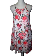 Pixi + Ivy Floral Roses Chiffon Spaghetti Strap Dress Lined Size Small