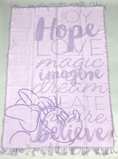 Disney Minnie Mouse Hope Joy Love Throw Blanket 40"x 60" Purple Metallic Fringe