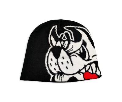 New Angry Wolf Graphic Best Unisex Skull Cap Y2K Winter Knit Beanie Hats Black