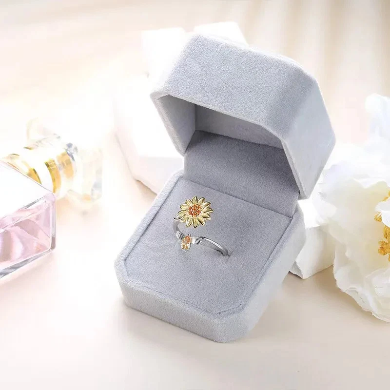 Damen Ring Sonnenblume Biene drehbar 925 Silber versilbert verstellbar Zirkonia - Bild 4 von 4