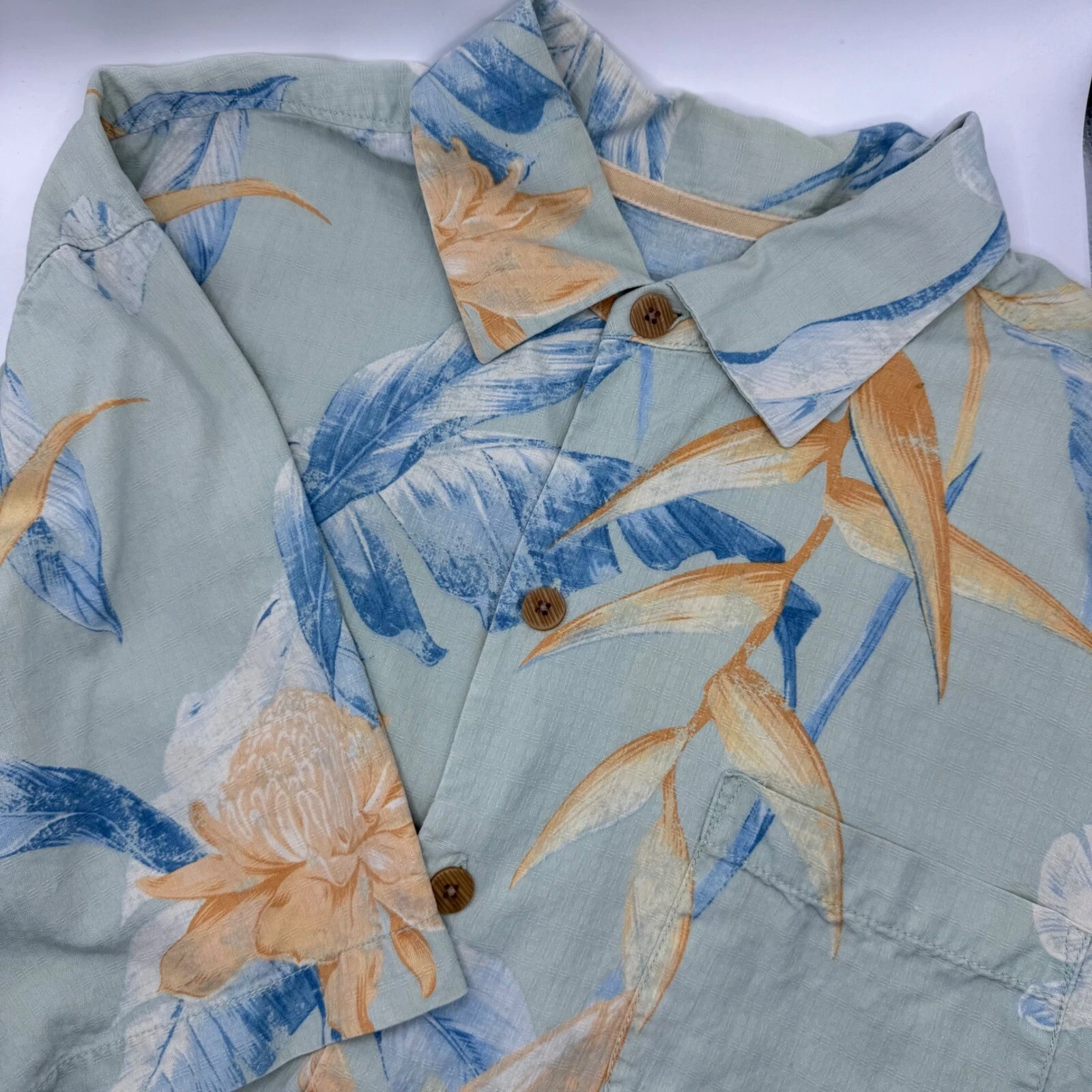 Tommy Bahama Silk Button Up Shirt Tropical Floral Print Short Sleeve L