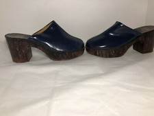 Vintage Rare Womens Vinyl BLUE Clogs Disco 1970s SZ 6.