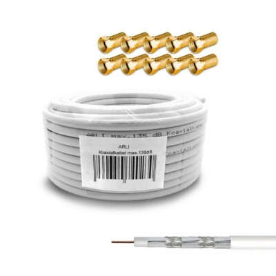 20m Koaxialkabel 135dB 10x F Stecker HD Sat Kabel Koax Digital Antenne 4K TV