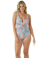 Jantzen L44350 Women's Persephone Floral Draped One Piece Swimsuit Size 12