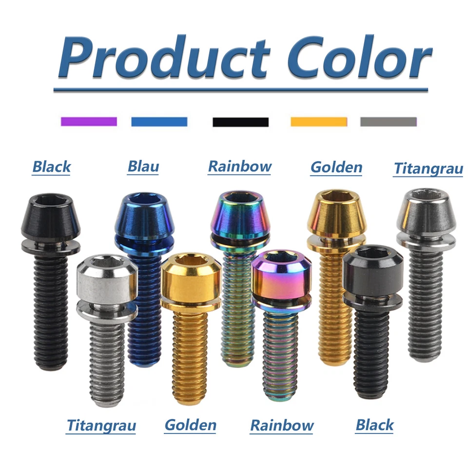 Titanium Bolt M5x16/18/20mm MTB Bike Handlebar Stem Riser Allen Hex Screw Washer - Image 3 of 4
