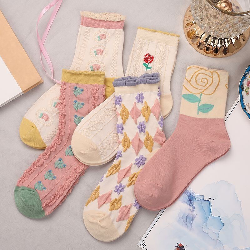 5 Pairs Womens Girls Cotton Socks Warm Love Heart Colorful Casual