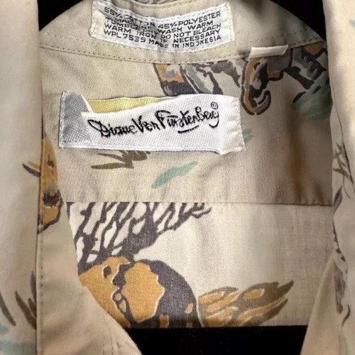 Vintage 80s cargo baggy button up elephant safari shirt M Diane von Furstenberg - Picture 2 of 7