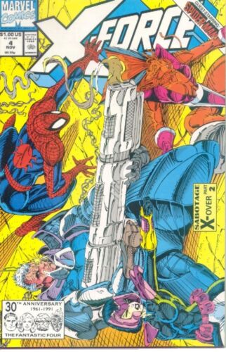 X-FORCE 4 NM 1991  X-MEN CABLE DEADPOOL AMAZING SPIDERMAN X-OVER ROB LIEFELD - Picture 1 of 1