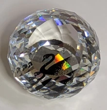 SCS Swarovski Crystal Society Black Swan Prism Facet Round Ball Paperweight