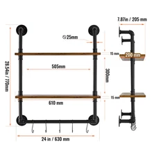 Succebuy Industrial Pipe Shelf Wall-Mount Floating Rustic Wood Shelves Bracket S
