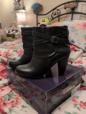 Madden Girl Black Boots 3 1/2'' Heel Faux Leather 