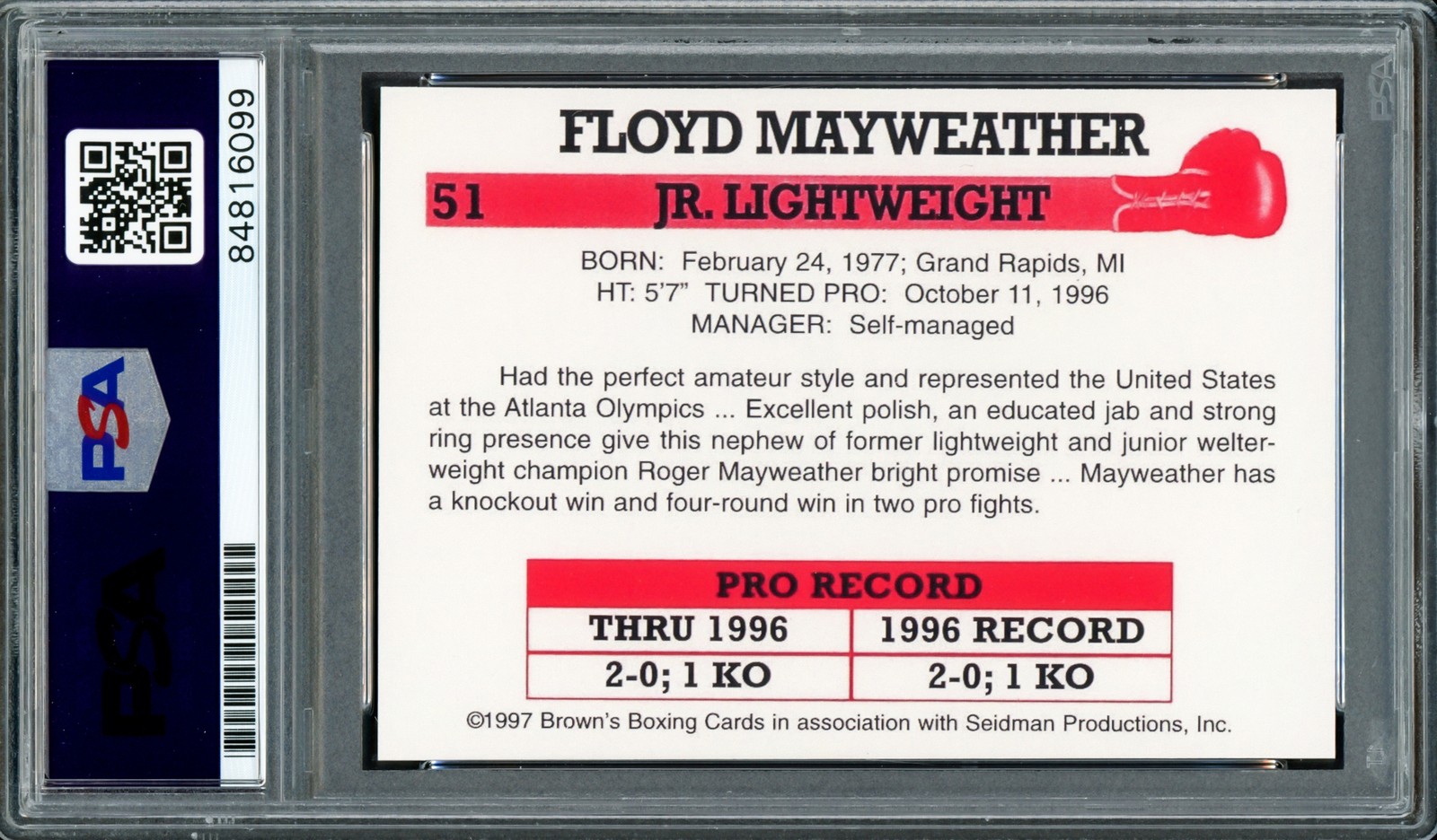 Floyd Mayweather Jr Signed 1997 Brown's Boxing Reprint RC #51 Auto 10 PSA/DNA view 2