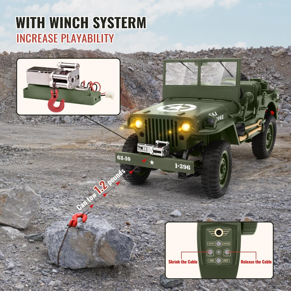 Remote Control RC Car 1/10 Off Road RC Truck Crawler Military Vehicle Hobby Toys - Image 3 of 4