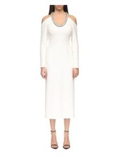 DAVID KOMA Womens White Crystal Long Sleeve Midi Evening Sheath Dress 6