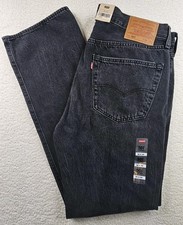 Levis Premium 501 Mens 36x34 Straight Leg Button Fly Denim Jeans Faded Black