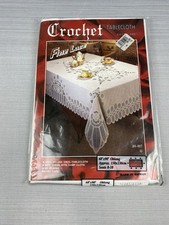 Vintage Crochet Fine Lace Tablecloth 60” X 90" Oblong White Vinyl