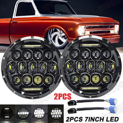 2x Chrome 7Inch Round Led Headlights Hi-Lo For Chevy C10 C20 G10 G20 Nova Pickup
