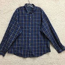 VINTAGE Ralph Lauren Button Down Shirt 2XL Adult Blue Custom Fit 2 Ply Plaid Men