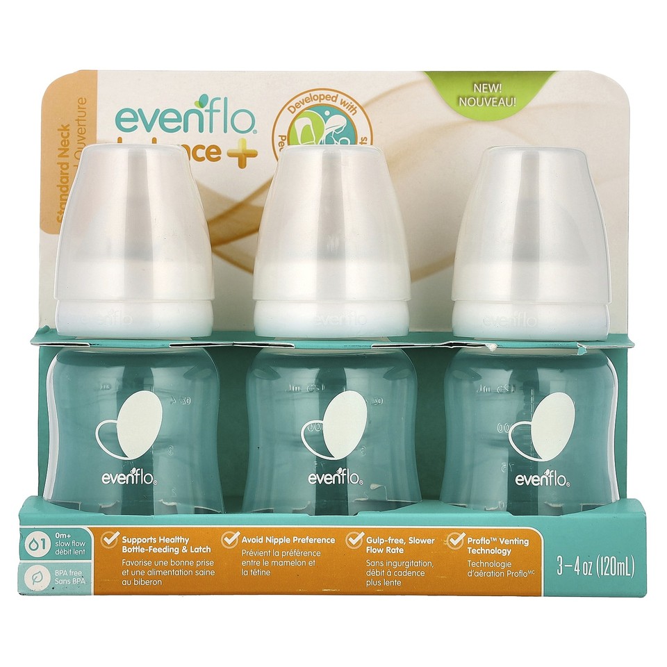 Balance+ Bottles, Standard, 0+ Months, Slow Flow, 3 Bottles, 4 oz (120 ml) Each