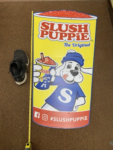VINTAGE COROPLAST SLUSH PUPPIE LARGE CUP SIGN 45 INCHES TALL 26 INCHES WIDE