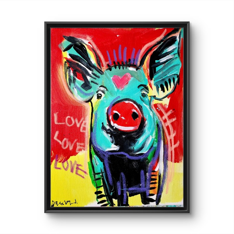 Original Abstract Pig Painting Canvas Neo Expressionist Fine Art Decor 11x14