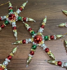 Christmas Ornament SET OF 6 Multicolor SNOWFLAKES Plastic Wire 6 Red Green