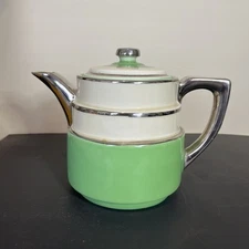 Fraunfelter Green And White Coffee/Tea Pot MCM 387