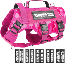 Service Dog Vest Harness for Large Dog, Tactical Working MOLLE Vest with 10 Pet