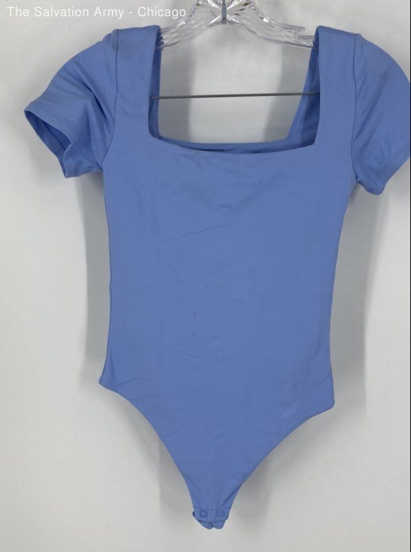 Aritzia Contour Womens Blue Square Neck Short Sleeve Bodysuit Top Size XS