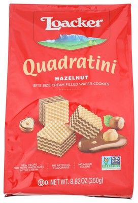 Loacker Quadratini Hazelnut Wafer Cookies 8.82oz Resealable Pack Non GMO