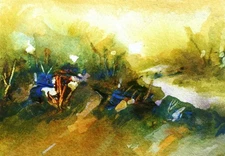 ACEO, ORIGINAL watercolor painting, "THE WOODLANDS"   landscape by JANET LEO