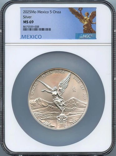 2025 Mo Mexico 5 Onza Libertad Silver NGC MS69 Low Mintage 200