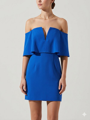 BCBGMAXAZRIA Royal Blue Off the Shoulder Mini Dress Size 0 V-Neck Cocktail Party