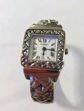 Bijoux Terner Womens Silver Tone Bangle Cuff Hatch Hinged 7" Quartz Watch