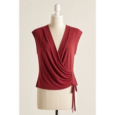 Moda International Faux Wrap Top 90s Y2K Red Draped Sleeveless Medium Romance