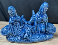 "Holy Night in Blue" celadon ceramic nativity Piece Hand Crft Blue Glaze
