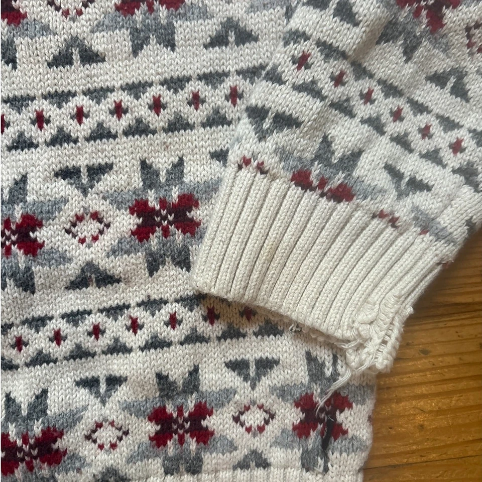 Chaps Invierno Beige Copo de Nieve Patrón Hombre Crew Suéter TALLA LT Foto 4 de 4