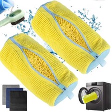 Durable Shoe Washing Machine Bag for All Shoe Types-Yellow with Blue Zipper,Idea