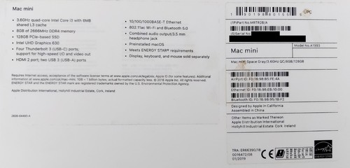 Apple Mac mini Core i3 3.6GHz (Late 2018) 8GB RAM / 500GB Silver / Boxed - Afbeelding 10 van 10