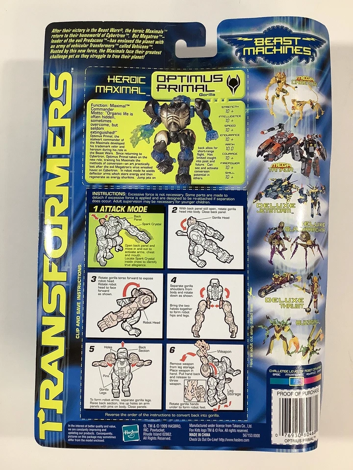 HASBRO 90s Transformers Beast Machines Optimus Primal Action Figure Toy SEALED - Image 2 of 4