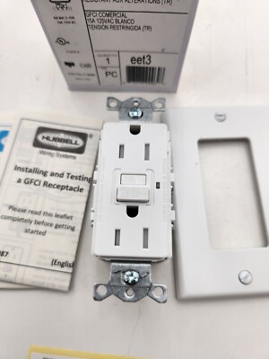 HUBBELL GFRTR15W Heavy Duty Tamper Resistant Self Test GFCI Receptacle ...