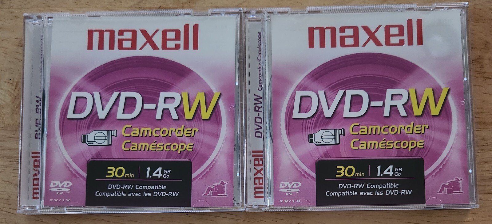(2) Maxell DVD-RW Camcorder Rewritable Discs 1.4GB 30 min Brand New, Free S&H 