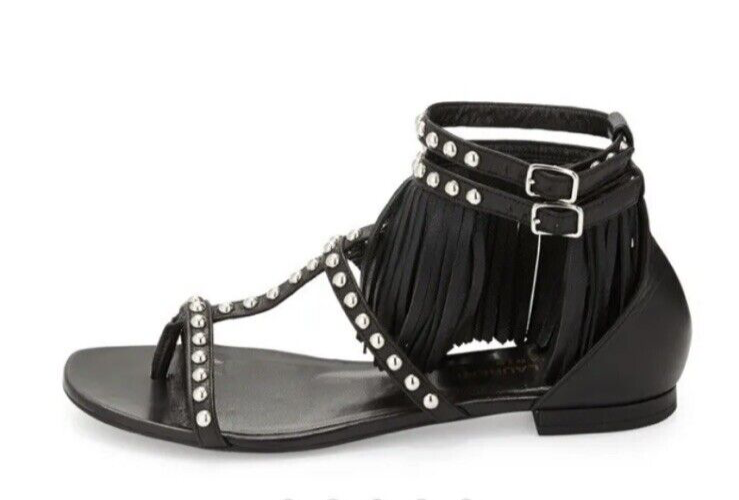 Sandali con frange Saint Laurent Nu Pieds in pelle da donna taglia 7 1 2