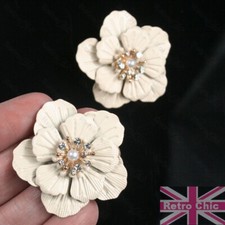 HUGE 4cm BIG FLOWER metal enamel/gold fashion EARRINGS studs RETRO vintage chic
