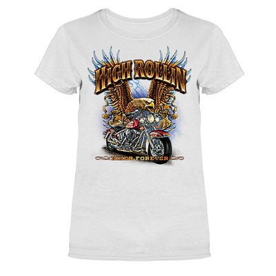 High Rollin Biker Forever Motorcycle Eagle Wings Womens Graphic T-shirt