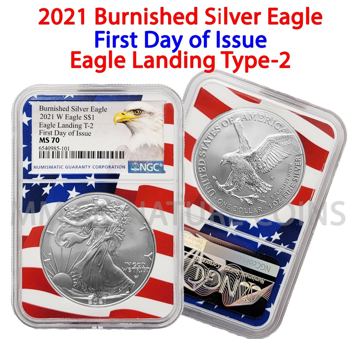 2021 W $1 Burnished Silver Eagle Type 2 NGC MS70 First Day of