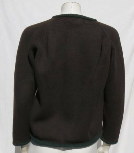 Vtg Austria Brown Green Wool Heavy Thick Chunky Knit Cardigan Sweater fits US MP - Picture 2 of 7